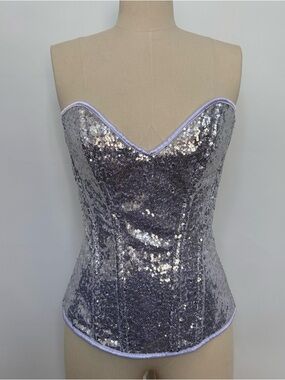Daisy Corsets White Sequin-Trim Strapless Corset Top